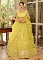 Net Light Yellow  Wedding Wear Embroidery Work Lehenga Choli